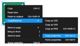 Figma layer menu with copy and paste properties