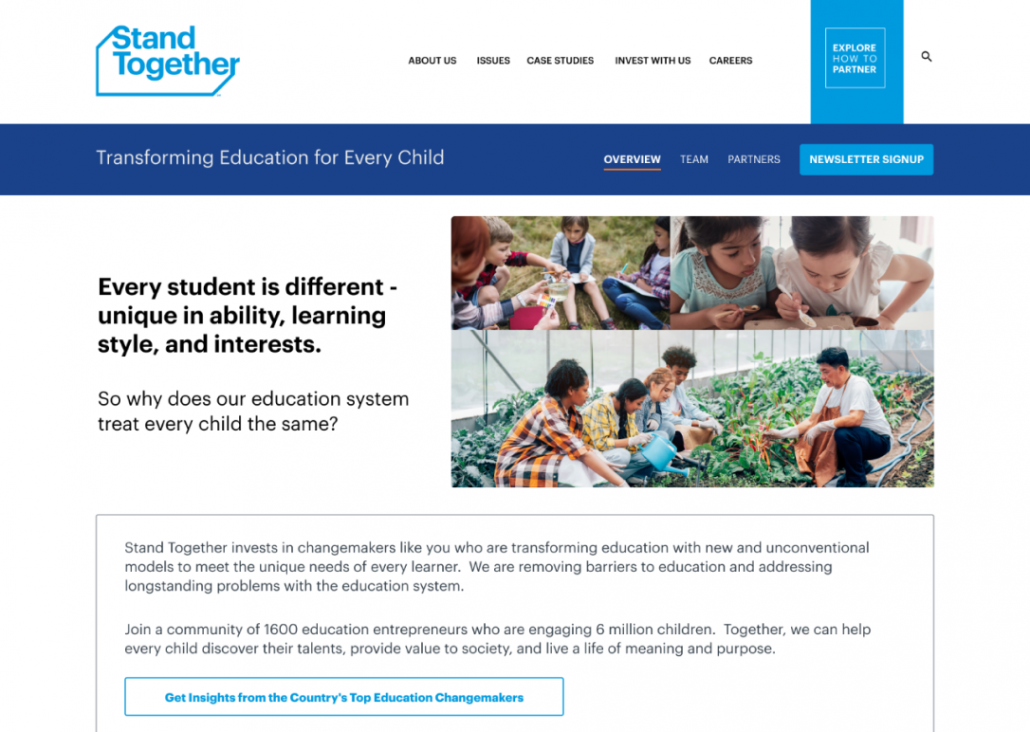 overview web screen for Stand together education campaign