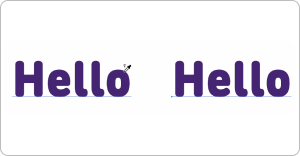 The word hello shown twice in a purple bubbly font with an eyedropper tool indicating the text style was applied with it.
