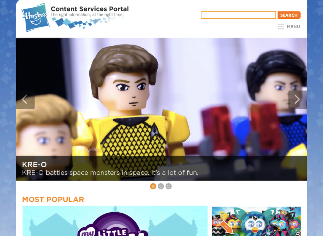 Hasbro homepage with lego on featured image